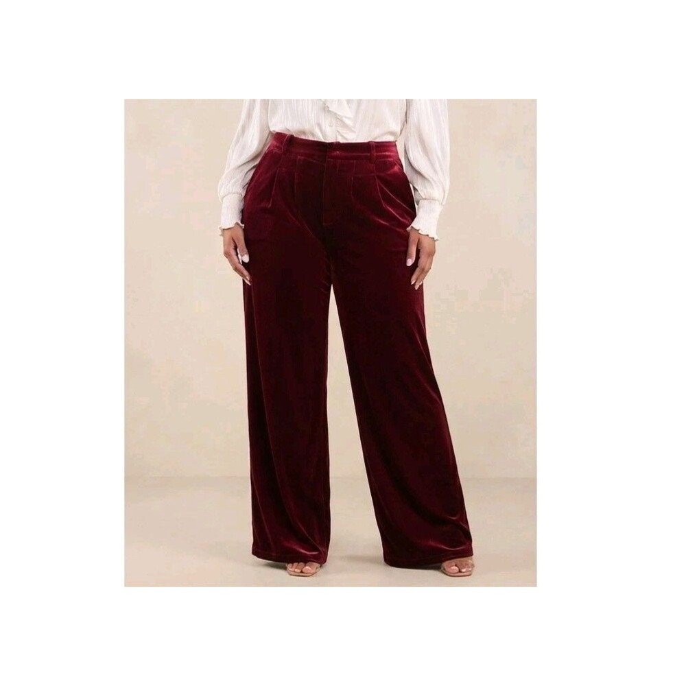 Lulus Posh Idea Plum Velvet High-Rise Straight Leg Trouser Pants XL Holiday